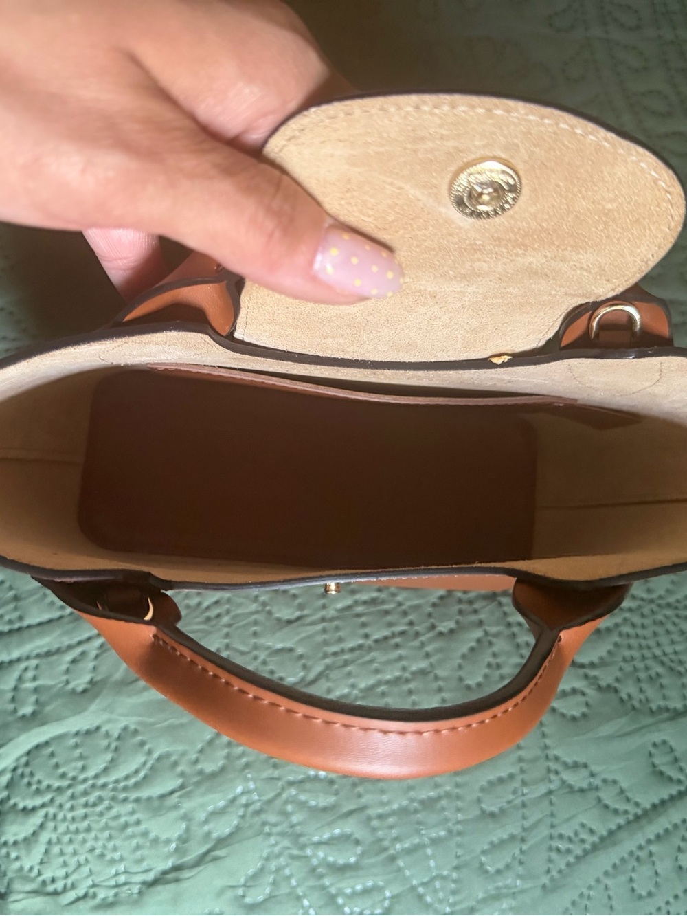 Longchamp Crossbody Leather Bag in Cognac with Cream Strap - Picture 8 of 9